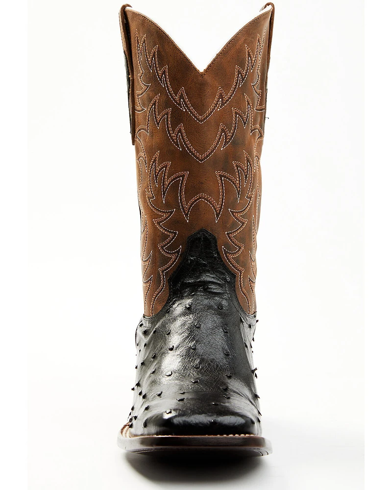 Cody James Men's Saddle Black Full-Quill Ostrich Exotic Western Boots - Broad Square Toe