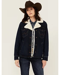 Wrangler Women's Dark Wash Sherpa Lined Denim Jacket