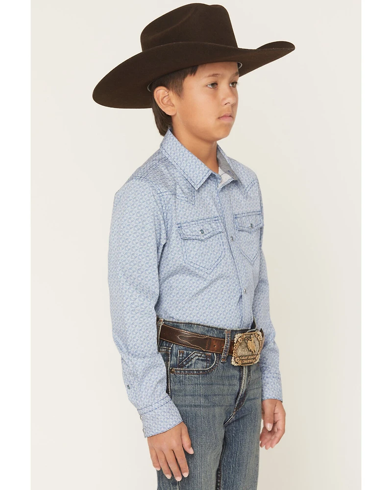 Cody James Boys' Coastal Cowboy Geo Print Long Sleeve Snap Western Shirt