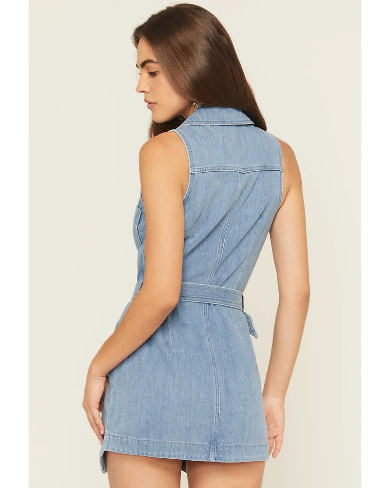 Show Me Your Mumu Women's Fairfield Sleeveless Tie Waist Denim Vest Mini Dress