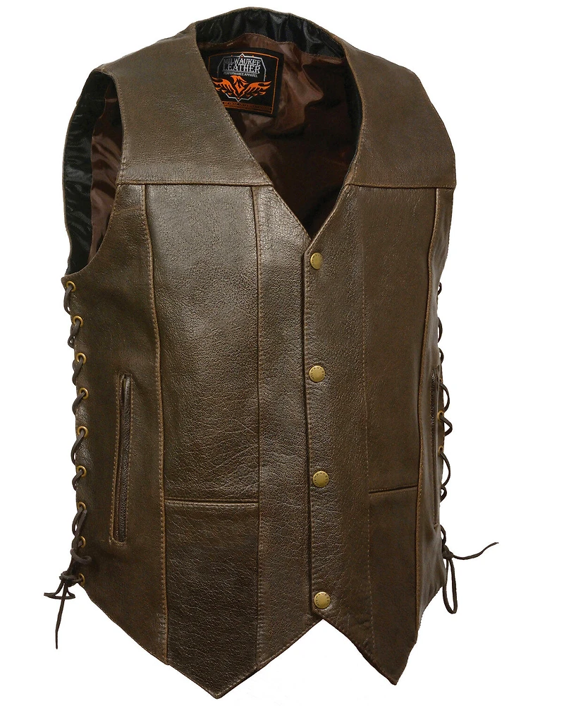 Milwaukee Leather Men's Retro 10 Pocket Side Lace Vest