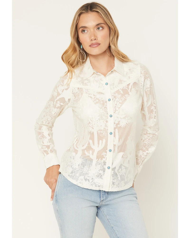 Shyanne Women's Solid Lace Long Sleeve Snap Shirt