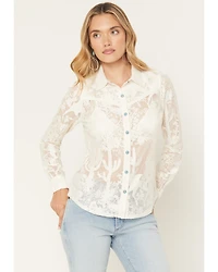 Shyanne Women's Solid Lace Long Sleeve Snap Shirt