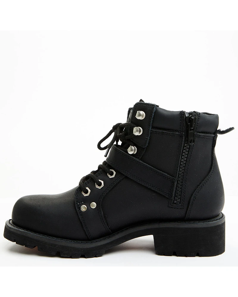 Ad Tec Women's 6" Lace Zipper Biker Boots - Soft Toe