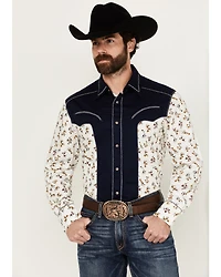 Wrangler Men's Rodeo Ben Color Block Floral Print Long Sleeve Pearl Snap Western Shirt