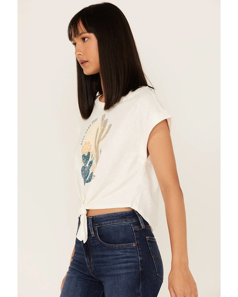 Shyanne Women's Desert Sun Cactus Graphic Tie Front Tee