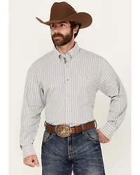 George Strait by Wrangler Men's Striped Print Long Sleeve Button-Down Stretch Western Shirt