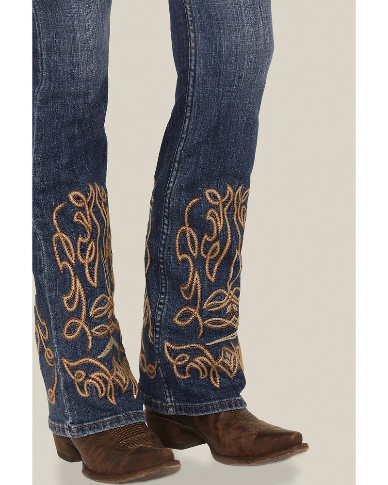 Idyllwind Women's Hawkins Dark Wash Rebel Mid Rise Boot Stitch Super Stretch Denim Jeans