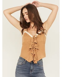 Originality Women's Faux Suede Lace Trim Tank Top