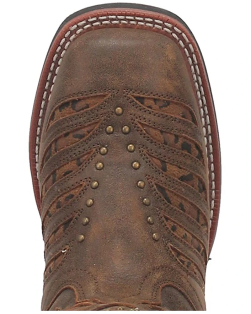 Laredo Women's Stella Leopard Print Inlay Studded Western Performance Boots - Square Toe