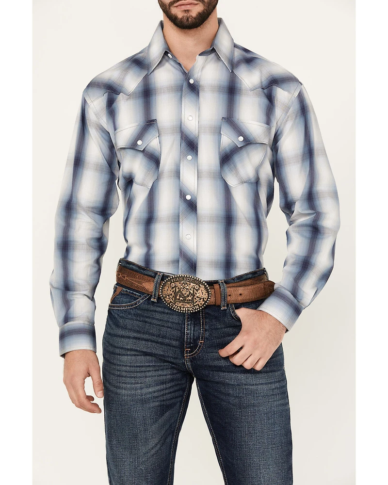 Panhandle Men's Plaid Print Long Sleeve Pearl Snap Performance Western Shirt