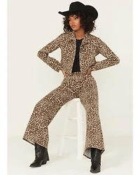 Cello Women's Leopard Print Oversized Cropped Denim Jacket