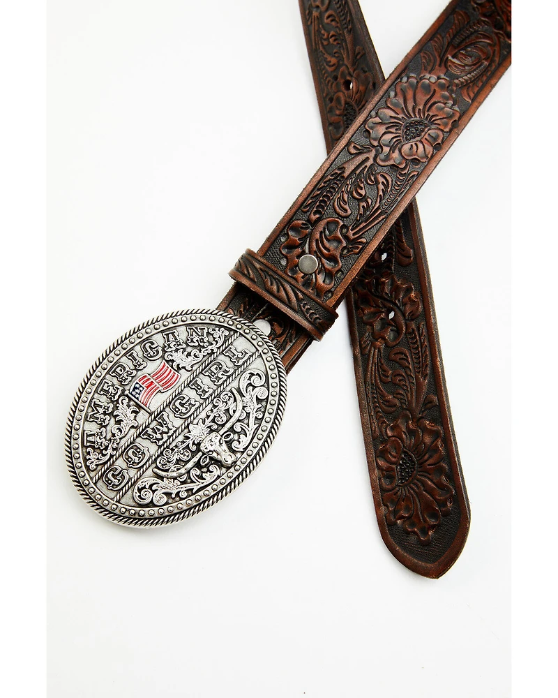 Shyanne Women's American Cowgirl Floral Tooled Buckle Belt