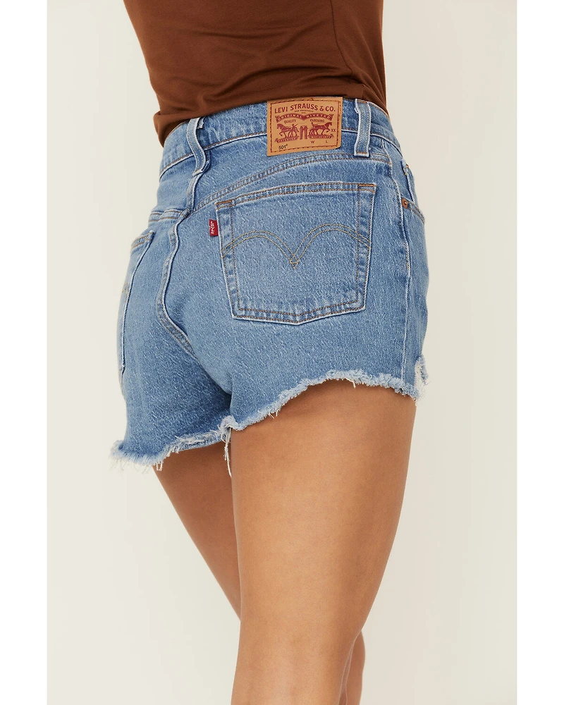 Levi's Women's 501 Medium Wash High Rise Jazz Solo Distressed Original Denim Shorts
