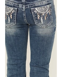 Grace LA Girls' Medium Wash Dreamcatcher Pocket Bootcut Denim Jeans
