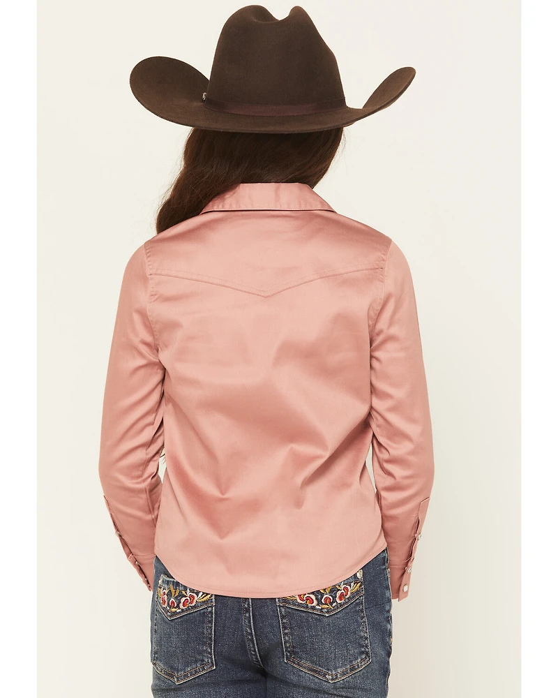 Shyanne Girls' Solid Long Sleeve Rhinestone Snap Stretch Western Shirt