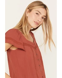 Jolt Women's Button Front Square Neck Peasant Top