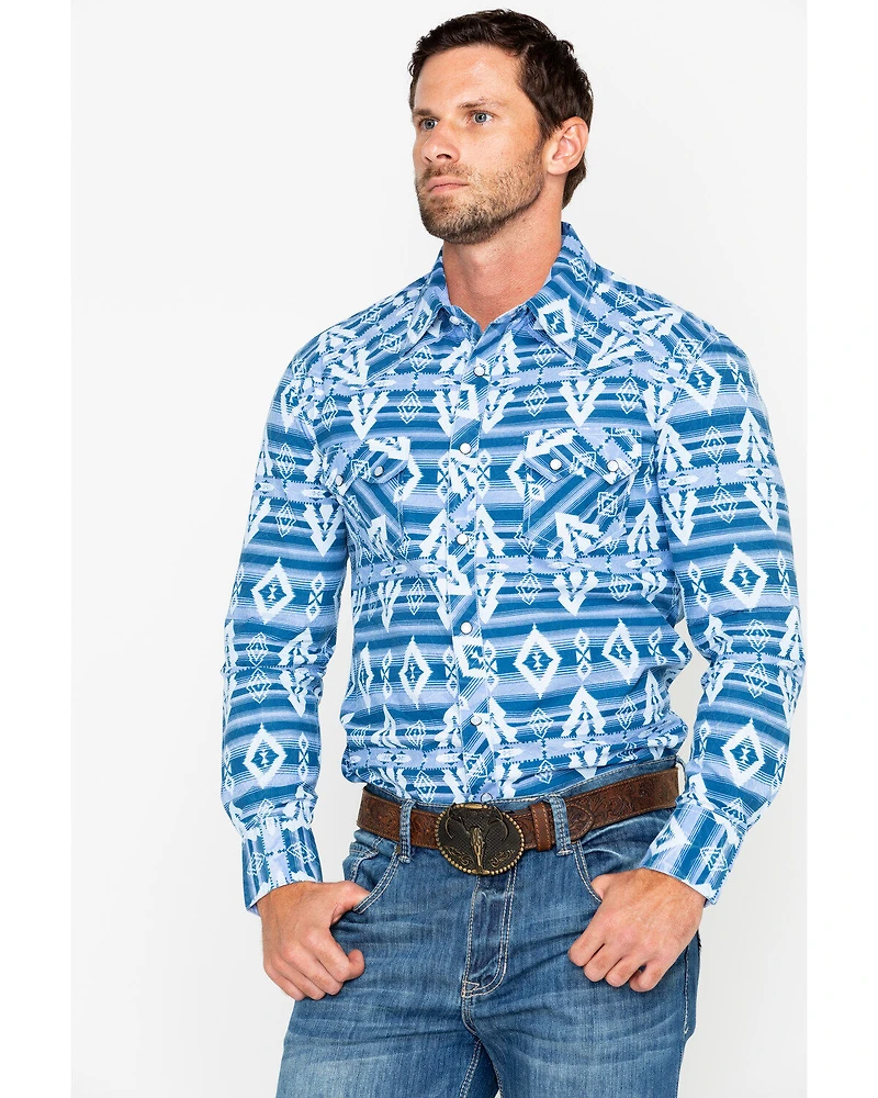 Rock & Roll Denim Men's Striped Southwestern Print Long Sleeve Pearl Snap Western Shirt