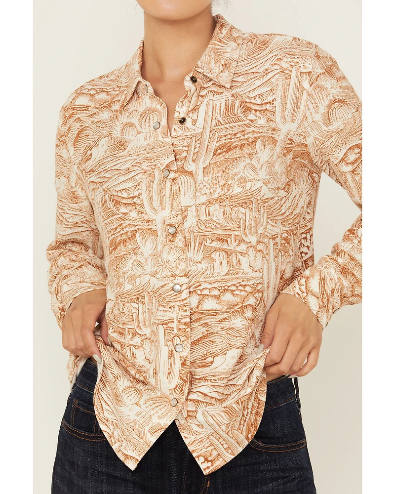Idyllwind Women's Rockwall Conversation Print Feather Light Long Sleeve Pearl Snap Western Shirt