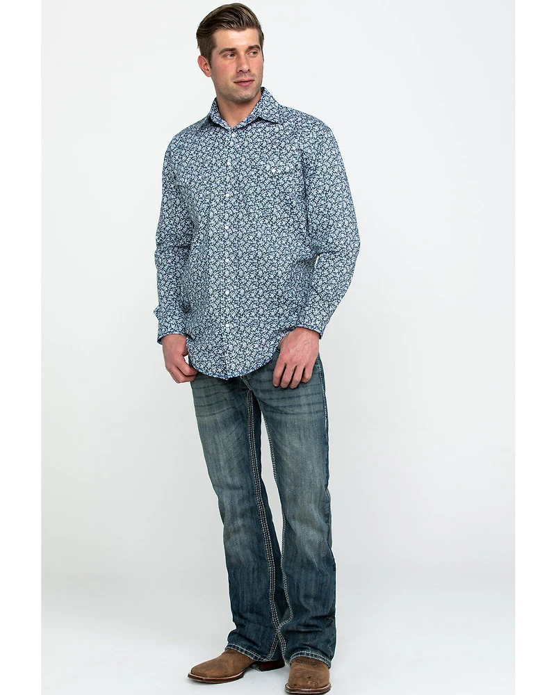 Rough Stock By Panhandle Men's Langunita Vintage Print Long Sleeve Western Shirt