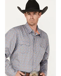 Roper Men's Large Geo Print Long Sleeve Pearl Snap Shirt