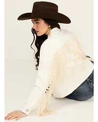 Shyanne Women's Oversized Macrame Fringe Denim Trucker Jacket