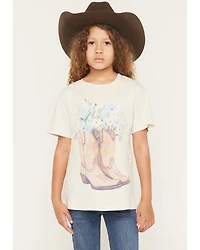 Originality Girls' Floral Boot Short Sleeve Graphic T-Shirt