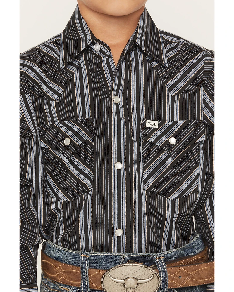 Ely Walker Boys' Striped Long Sleeve Pearl Snap Western Shirt