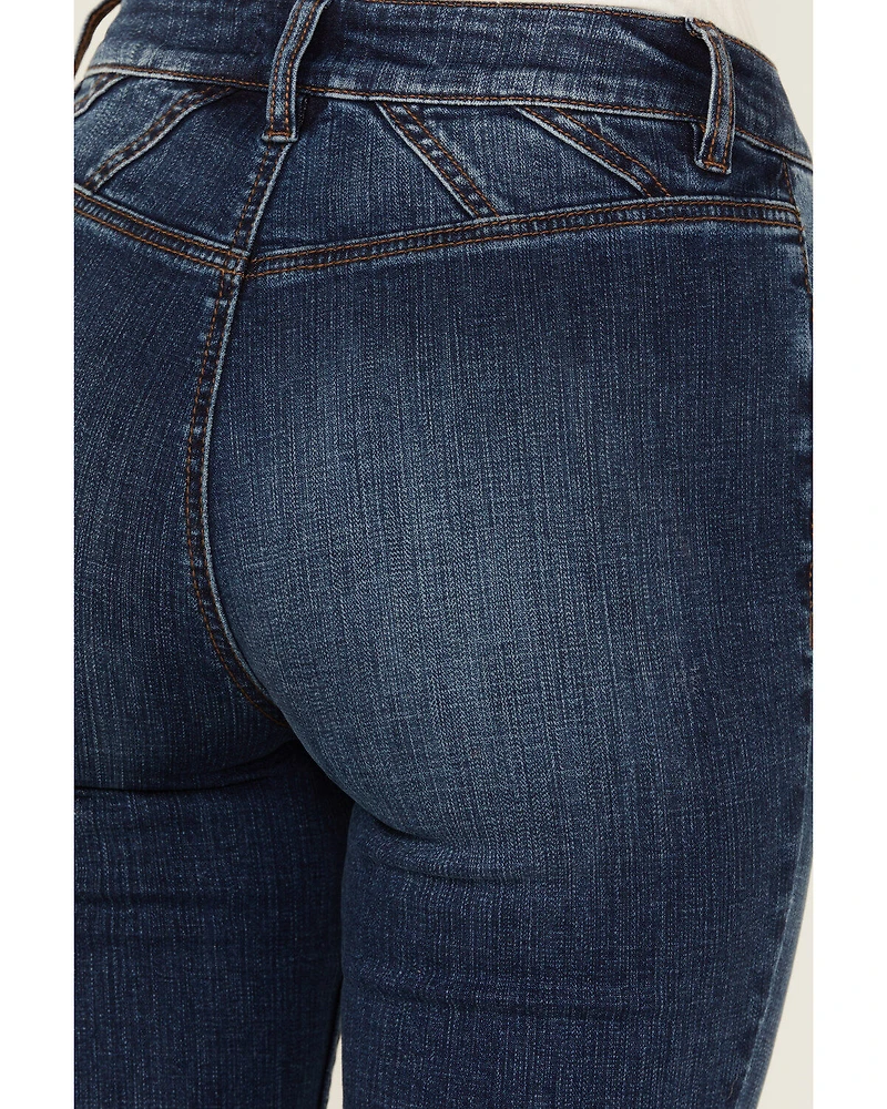 Shyanne Women's Celeste Dark Wash High Rise Seamed Back Stretch Bootcut Jeans