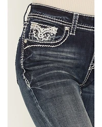 Grace LA Women's Medium Wash Mid Rise Embellished Bootcut Stretch Denim Jeans