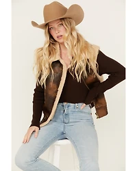 26 International Women's Faux Leather Aviator Sherpa Vest