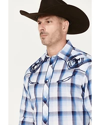 Roper Men's Embroidered Plaid Print Long Sleeve Pearl Snap Western Shirt