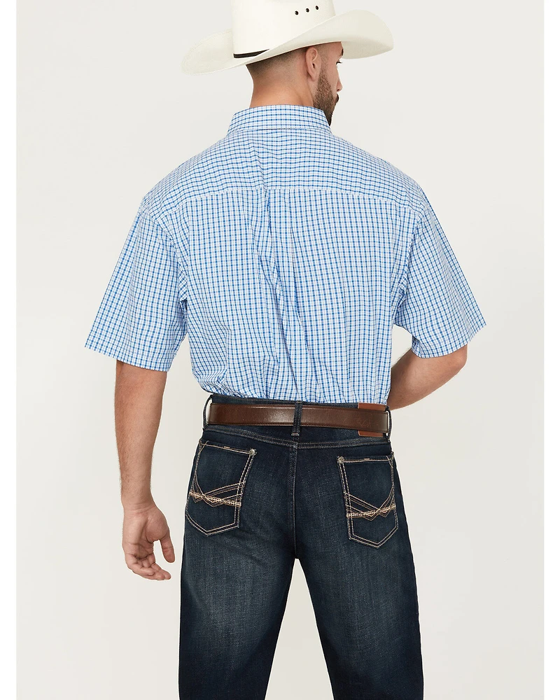 George Strait by Wrangler Men's Plaid Print Short Sleeve Button-Down Stretch Western Shirt