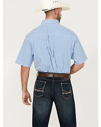 George Strait by Wrangler Men's Plaid Print Short Sleeve Button-Down Stretch Western Shirt