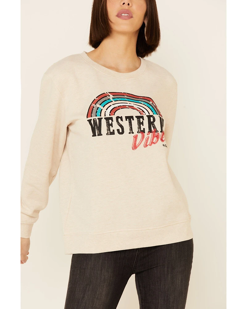 Ariat Women's Heather Oatmeal Western Vibes Graphic Long Sleeve Top