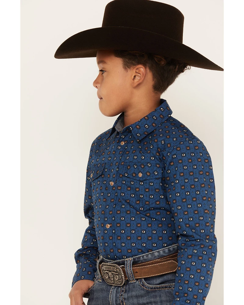 Cody James Boys' Prime Time Geo Print Long Sleeve Western Snap Shirt