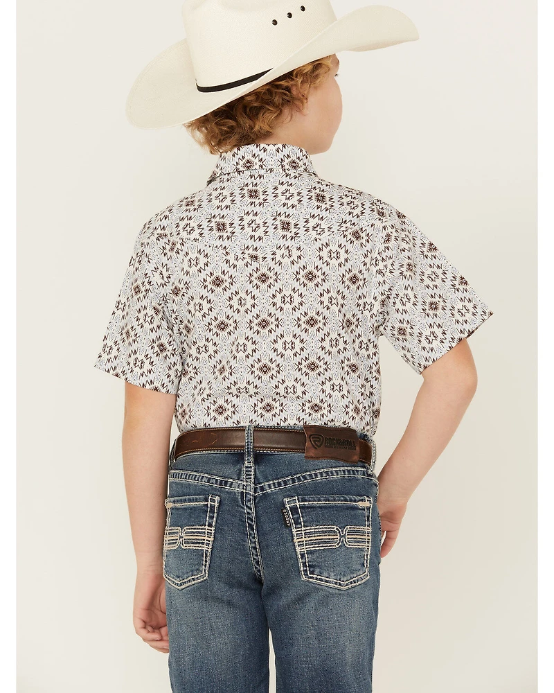 Cody James Boys' High Plains Southwestern Print Short Sleeve Snap Western Shirt