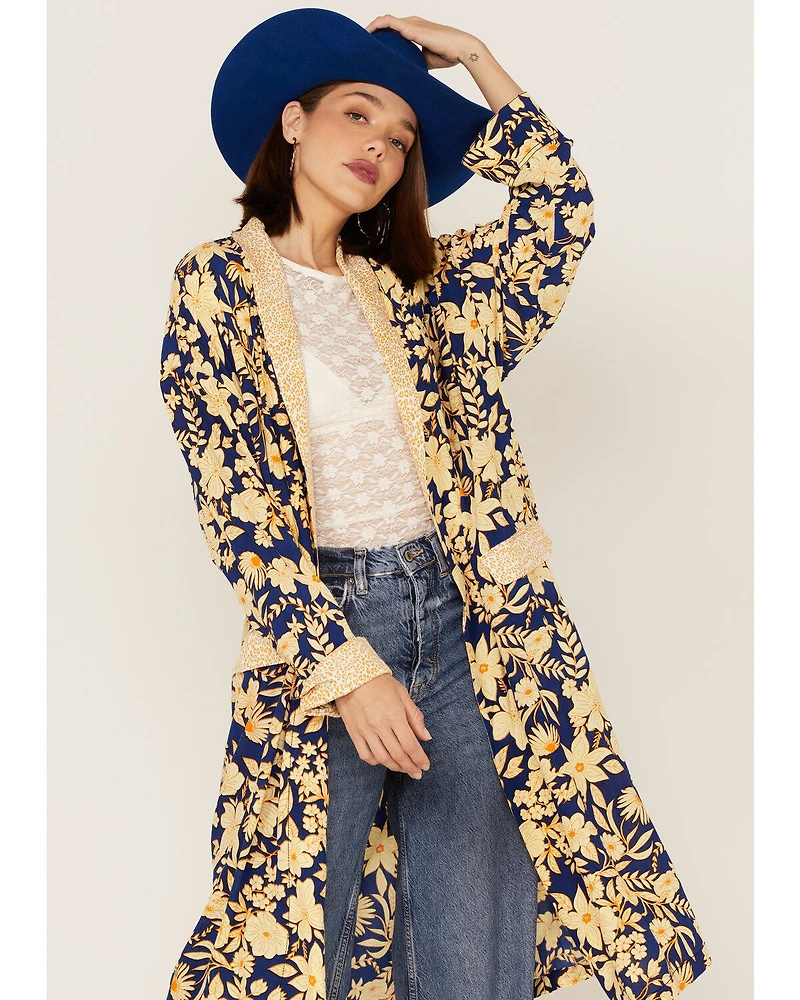 Free People Women's Wild Nights Floral Print Long Sleeve Kimono Duster