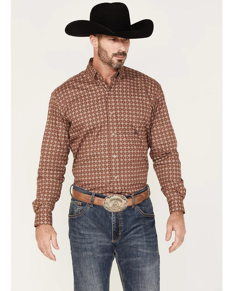 Roper Men's Spiced Plum Geo Print Long Sleeve Button Down Shirt