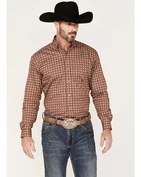 Roper Men's Spiced Plum Geo Print Long Sleeve Button Down Shirt