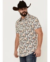 Rock & Roll Denim Men's Cactus Desert Print Short Sleeve Pearl Snap Stretch Western Shirt