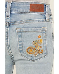 Shyanne Little Girls' Ophelia Floral Embroidered Light Wash Flare Stretch Denim Jeans