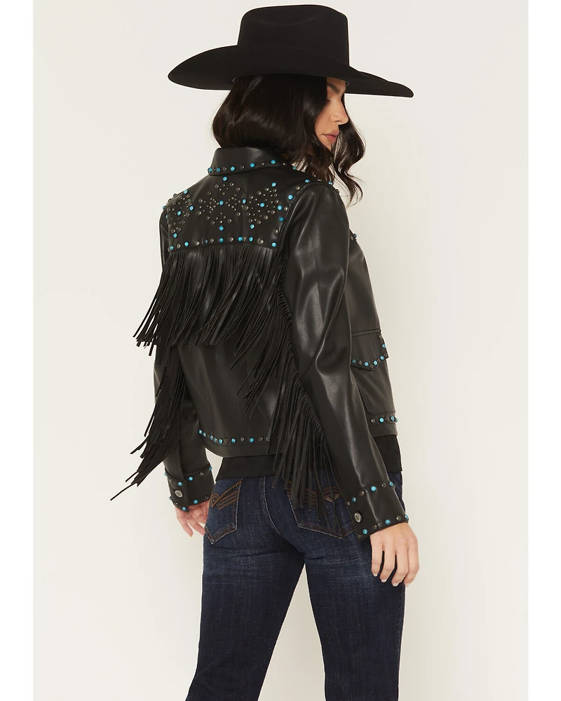Idyllwind Women's Nance Studded Fringe Faux Leather Jacket