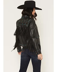 Idyllwind Women's Nance Studded Fringe Faux Leather Jacket