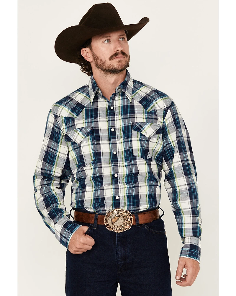 Roper Men's West Made Plaid Print Long Sleeve Snap Western Shirt