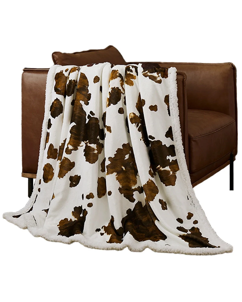 HiEnd Accents Elsa Cowhide Campfire Sherpa Throw