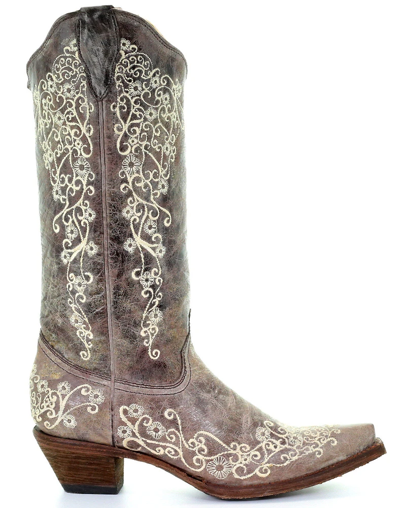 Corral Women's Crater with Bone Embroidery Western Boots - Snip Toe