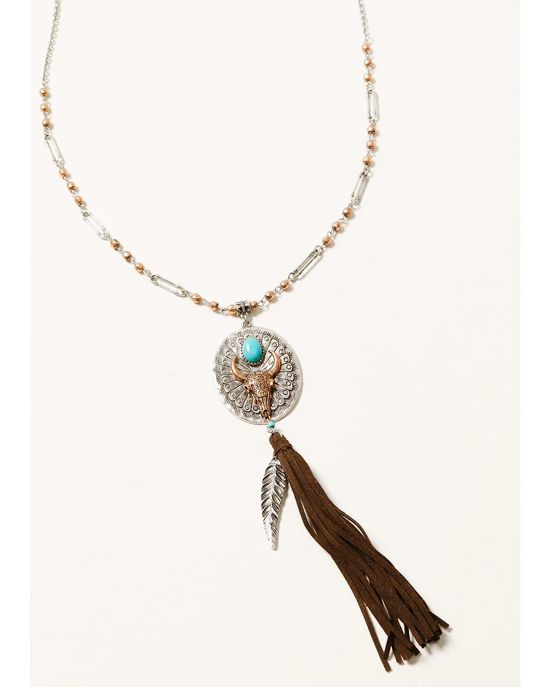 Shyanne Women's Cactus Rose Concho Tassel Necklace