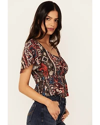 Idyllwind Women's Stirrup Print Short Sleeve Cropped Shirt