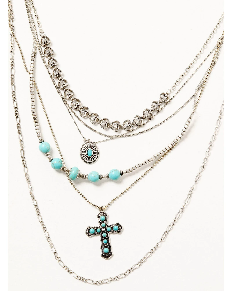 Shyanne Women's Silver & Turquoise 6-layer Cross Necklace